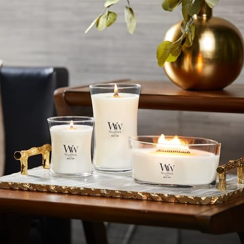 Yankee Candle WoodWick Ellipse Scented Candle White Teak 16oz | Up to 50 Hours Burn Time Christmas | Holiday