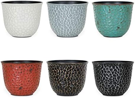 Worth Garden Plastic Round 8 Inch Planters for Indoor Plants Set of 6 Outdoor Resin Flower Pots Colorful with Drainage Hole Rubber Plug Retro Appearance Home Christmas Decorative Containers Multicolor