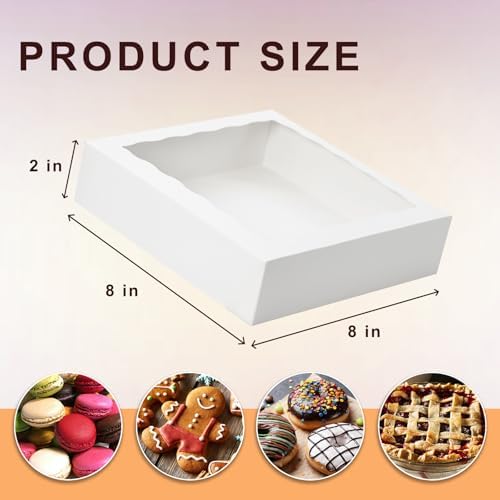 15pcs 8x8x2 Inch White Bakery Boxes Pie Boxes Cookie Box with window Chocolate Covered Strawberries Box for Christmas Valentine's Mother's Day