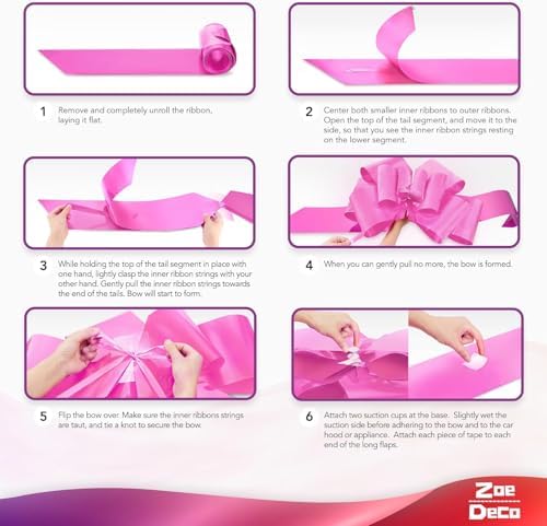 Zoe Deco - Big Car Bow - Pink, 23 Inch - Giant Car Bow w/ 2 Gold Accessory Bows for Birthday, Christmas, Wedding Reception, Surprise Party - Large Gift Wrapping for Huge Present
