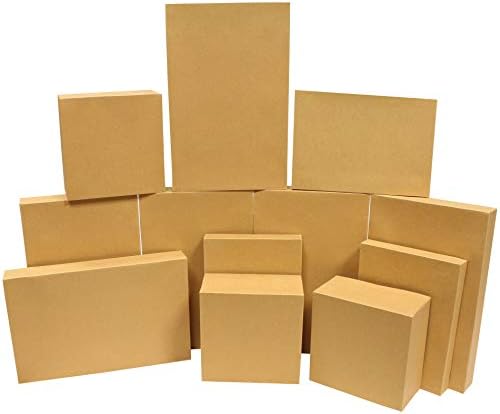 JOYIN 12PCS Christmas Brown Gift Boxes with Lids for Presents, 4" Deep Large Shirt Robe Wrapping Box, 4 Different Sizes Holiday Festive Lingerie Cupcake DIY Kraft Cardboard Boxes
