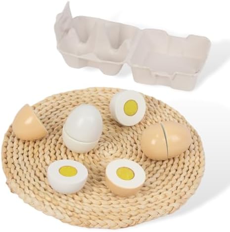 Wooden Eggs, 4PCS Easter Egg Cutting Toys Wooden Play Food Pretend Play Food Sets for Kids Early Development, Christmas Birthday Gifts
