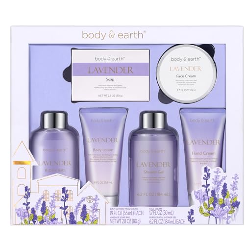 Spa Gifts for Women, Lavender Gift Set, Body & Earth 6 Pcs Bath Gift Sets, Self Care Gifts, Birthday Gifts for Women, Relaxing Spa Set,Christmas Gifts