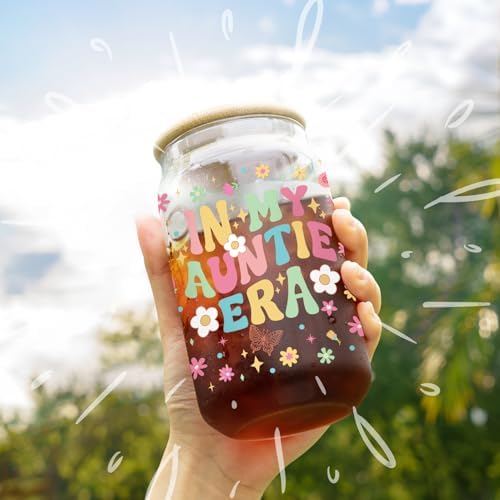 Mother’s Day Birthday Gifts for Aunt Auntie - Funny Christmas Gifts from Niece for Auntie, New Aunt - 16 Oz Glass Coffee Cup