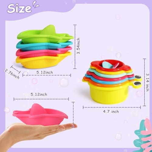 11 PCS Toddler Bath Toys for Kids Ages 1-3 Baby Shower Toys Mold Free Bathtub Toys for 12-18 Months Pool Water Table Beach Sand Toys Stacking Cups for Kids 2-4 Christmas Birthday Gifts for Boys Girls