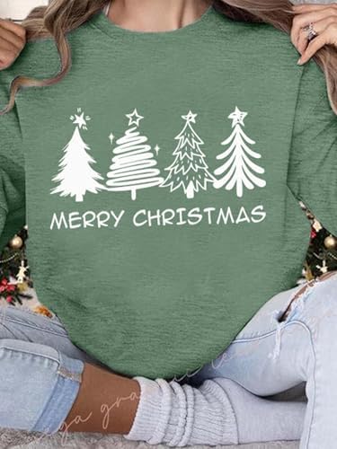 Womens Christmas Sweatshirt Christmas Tree Graphic Long Sleeve Shirts Xmas Holiday Pullover Tops Blouse