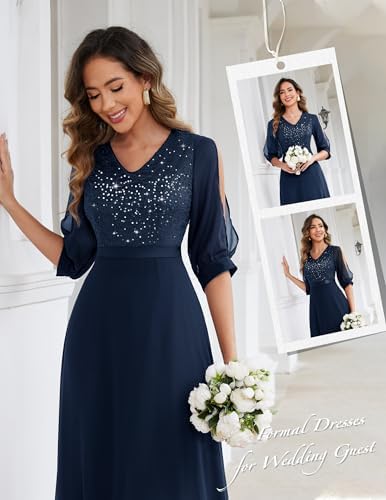 Wedtrend Women's Sequin Dresses Sparkly Glitter Dress Split Sleeves Formal Dresses Maxi Evening Dress