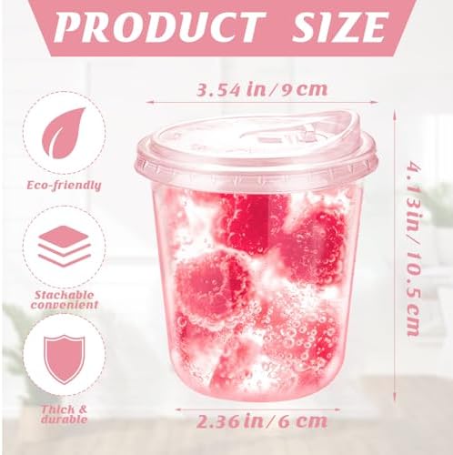 12oz Disposable Stemless Glasses With Strawless Sip Lids,PET Disposable Drinking Cups,Clear Plastic Wine Glasses for Parties Birthday,Wedding,Meeting,Christmas Party Supplies. (50, Pink)