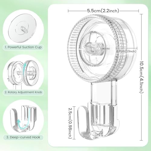 LUXEAR Suction Cup Hooks 4 Pack, Single Hook Design - Waterproof Vacuum Suction Hangers for Bathroom Kitchen, Removable Reusable PVC Suction Hooks for Towel Loofah Bathrobe Christmas Decor
