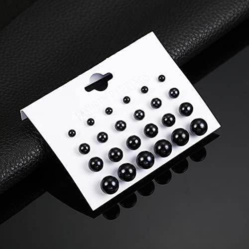 12 Pairs Black White Pearl Earrings Stud Sets