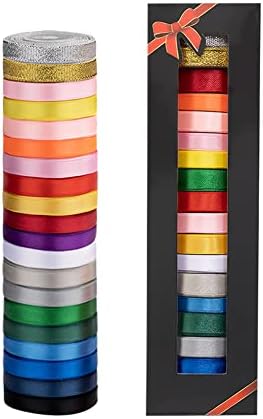 20 Colors 300 Yard Double Faced Rainbow Satin Ribbon -18 Ribbon Rolls & 2 Glitter Metallic Ribbon,3/8" X 15 Yard/Roll,Perfect for Christmas Gift Wrapping,Hair Bows & Other Craft Projects