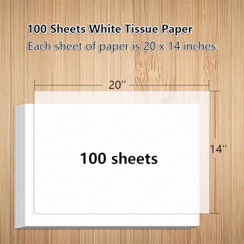 100 Sheets 20"x14" White Wrapping Tissue Paper Bulk for Gift Bags Christmas Weddings Birthday Arts Craft Party Decoration