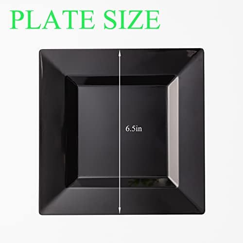 100 Pack Black Plastic Square Dessert Plates, 6.5" Disposable Salad Plates Heavy Duty Plates for Party, Wedding, Christmas, Easter