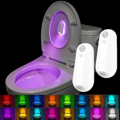 2-Pack Toilet Night Light Motion Sensor Activated, Rechargeable RGB Toilet Bowl Light, Christmas Gifts for Women Men, House Warming Gifts New Home Decor