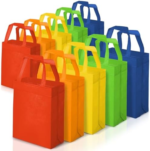 MAQIHAN Non-Woven Party Favor Bags - 10 PCS Reusable Gift Bags with Handles Colorful, Solid Color, Medium Size 10.3x13 inch Nonwoven Reusable Grocery Bags, for Christmas Gifts, for Birthday Party Bag Storage