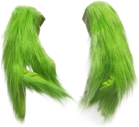 Green Furry Plush Gloves Adults and Kids, Christmas Santa Cosplay Costume Mask Props Green Hands Gloves