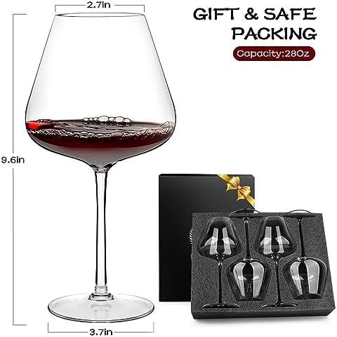 Chouggo Super Large 28Oz Wine Glasses Set of 4, Hand Blown Crystal Red Wine or White Wine Burgundy Glass, Hand Crafted by Artisans - Gifts for Women, Men, Wedding, Anniversary, Christmas, Birthday