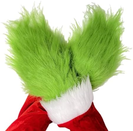 Green Furry Plush Gloves Adults and Kids, Christmas Santa Cosplay Costume Mask Props Green Hands Gloves