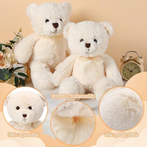 HyDren 2 Pack Plush Bear Stuffed Animals 18 Inch Cuddly Stuffed Bear Plushies with Bow for Birthday Gifts Baby Shower Party Favor Decors Operation Christmas Bulk(White)