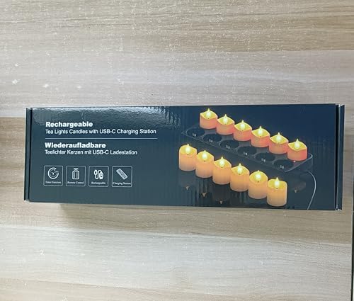 Yme Rechargeable Tea Lights Candles with Charger Storage Base, 12 Pack Battery Operated LED Flameless Votive Candles with Remote Timer for General Fireplace Halloween Pumpkins Christmas Party Decor