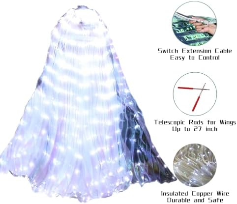 LED Butterfly Wings Light Up Fairy Wings Luminous Butterfly Costumes for Halloween, Christmas and Belly Dance