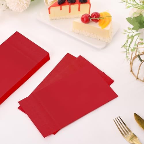 100 Pcs Red Paper Napkins Disposable - Red Guest Dinner Napkins for Bathroom Wedding Birthday Anniversary Christmas Party