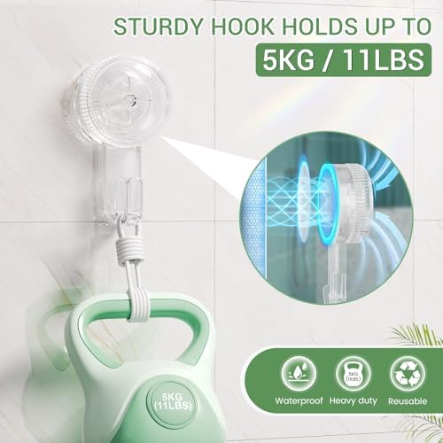 LUXEAR Suction Cup Hooks 4 Pack, Single Hook Design - Waterproof Vacuum Suction Hangers for Bathroom Kitchen, Removable Reusable PVC Suction Hooks for Towel Loofah Bathrobe Christmas Decor