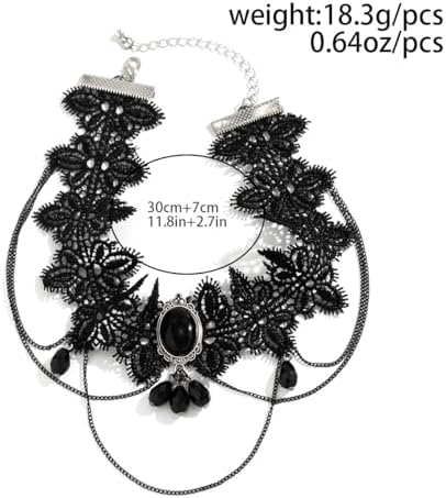PINK TOWN Gothic Black Lace Choker Necklace for Women Goth Crystal Pendant Necklace Vintage Vampire Choker Necklace Christmas Halloween Birthday Jewelry Accessories