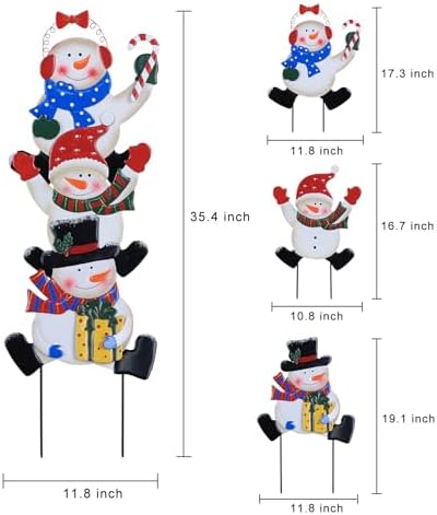 YEAHOME Outdoor Christmas Decorations, Stacked 3 Snowman Decorative Garden Stakes for Christmas Decor, Metal Yard Signs Xmas Decorations for Outside Garden Yard Lawn Porch Holiday Party