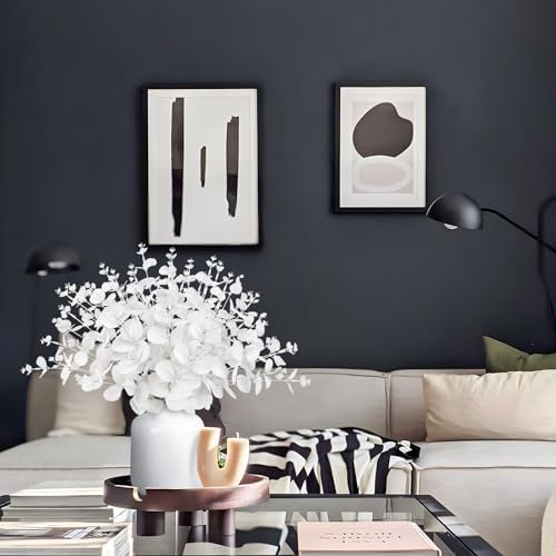 14PCS White Eucalyptus Artificial Faux Flowers for Decoration - Fake Silk Stems in Vase Christmas Holiday Winter Wedding Home Decor