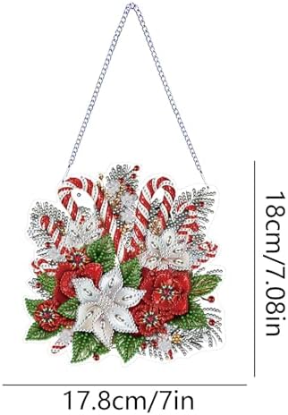 Christmas Diamond Art Hanging Kits for Adults, Special Shaped Diamond Painting,Double Sided 5D DIY Acrylic Diamond Art Painting Window Pendants Home Garden Wall Hanging Kits Cane candy wreath Ornament