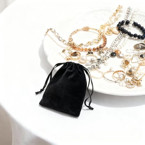 12pcs Black Velvet Drawstring Bags 3x4 inches Small Velvet Cloth Gift Bags Jewelry Pouches for Storage Wedding Party Favor Christmas
