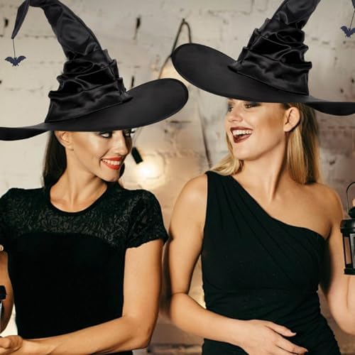 Witch Hat, 18 Inches Wicked Wizard Hat with Wide Brim, Cosplay Accessories for Women Halloween Witch Costume Party