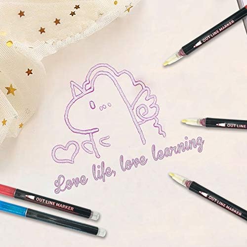 Whaline Outline Shimmer Markers 12 Colors Double Line Outline Pens Stocking Stuffers for Teen Girl Gifts Trendy Stuff Glitter Metallic Gel Pens for Birthday Christmas Card Journaling Drawing Crafting