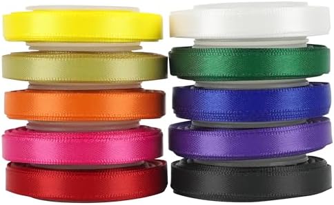 MEEDEE Rainbow Ribbon Set Solid Color Assortment 10 Colors Double Faced Satin Ribbon for Gift Wrapping Double Sided Christmas Ribbon Party Decorations, 1/4" X 5 Yard Each Total 50 Yds Per Package