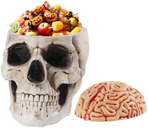 Skull Bowl, Halloween Skull Candy Dish, Human Head Flower Pot Planter Bowl, Resin Skull Head With Brain for Halloween Christmas Candy Servers