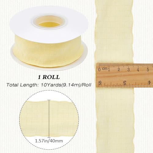 10 Yards 1.5 Inch Yellow Ruffle Fabric Trim Double Ruffled Edge Ribbon Chiffon Polyester Silk Grosgrain Ribbons with Spool for Gift Wrapping Wedding Invitations Bouquet Christmas Party Decor
