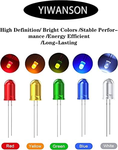 100 Pcs Led Diodes, YIWANSON Mini 3mm Clear Light Emitting Diode Assortment Micro Red Green Blue Yellow White Lamp Electronic Project Kit, for Science Experiment, Circuit Board, Christmas Lights