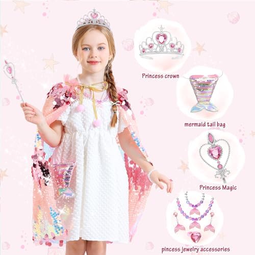 Princess Dress Up Toys Mermaid Dress Up Cape Kit 9 Pcs Gift Set for Little Girls 3-8 Years Old