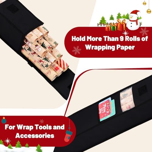 Wrapping Paper Storage Bag 31 Inch Christmas Gift Wrapping Paper Organizer Storage Containers Clear Window Gift Wrap Holder with Pocket and Handle for 9 Standard Rolls Holiday Crafts
