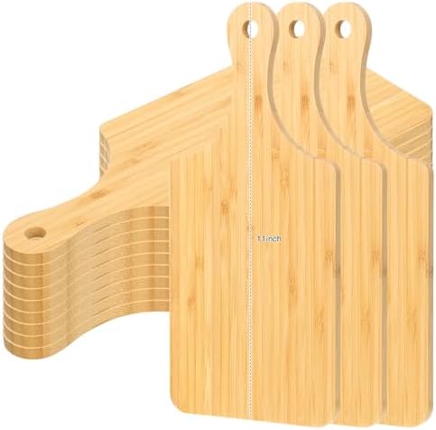 Zubebe 12 Pcs Bulk Wood Cutting Board with Handle Cutting Board for Laser Engraving, 11" x 5" Bamboo Serving Trays Charcuterie Trays for Customized Wedding Housewarming Mom Christmas Gift Party Favor