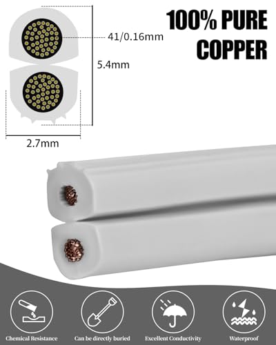 18 Gauge SPT-1 Wire 50FT, UL Listed 18 AWG 2 Conductor Zip Cord Hookup Stranded Copper 18/2 Wire with 4 Vampire Plugs for Landscape Lighting, Christmas, Indoor/Outdoor String Lamp Cord, White