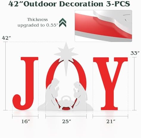 FUNNGO Joy Christmas Nativity Decorations Outdoor - 42 inch Red Nativity Scene Yard Sign Set Built with Weather Resistant & Durable PVC Silhouettes for Yard, Patio, Lawn