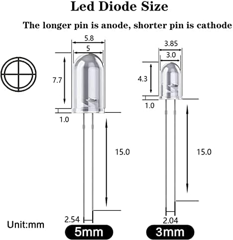 100 Pcs Led Diodes, YIWANSON Mini 3mm Clear Light Emitting Diode Assortment Micro Red Green Blue Yellow White Lamp Electronic Project Kit, for Science Experiment, Circuit Board, Christmas Lights