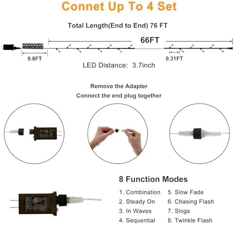 2 Pack Extra-Long 76FT 200 LED Plug in String Lights with Remote & Timer for Wedding Graduation Christmas Garden Tree Patio Porch Party Decorations,Dimmable,Connectable - Warm White