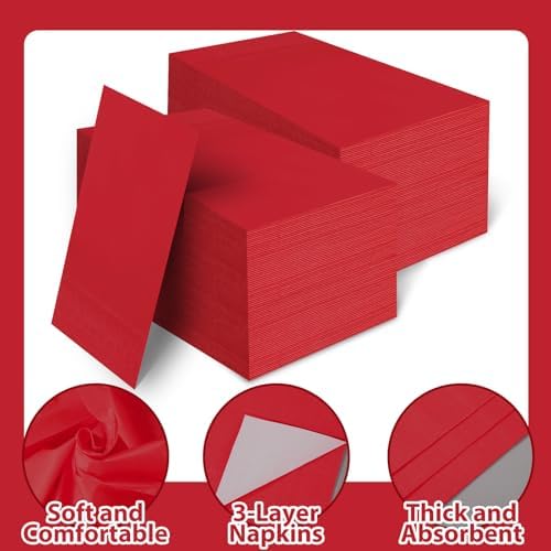 100 Pcs Red Paper Napkins Disposable - Red Guest Dinner Napkins for Bathroom Wedding Birthday Anniversary Christmas Party