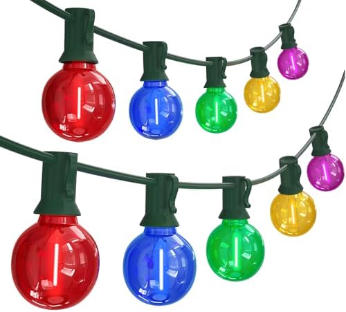 SUNSGNE G40 LED Christmas Globe String Lights, 50FT Shatterproof Round Colored Christmas Lights with 27 LED Clear Multicolor Bulbs(2 Spare) for Patio Balcony Roofline Garden Decor