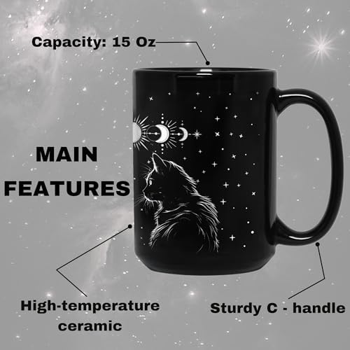 Black Cat Mug 15oz Cat Lover Gifts for Women Funny Goth Coffee Mug - Witch, Goth Decor Halloween Cup With Cats Goth Gift Witchy Gifts for Women - Halloween Mugs Cats Christmas Gothic Home Decor