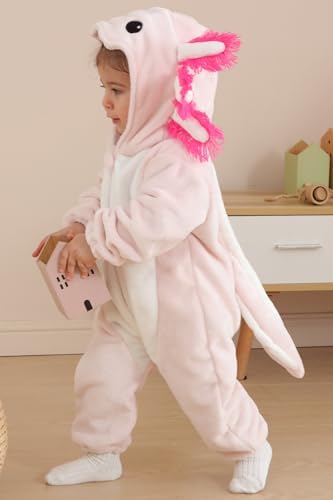 DarkCom Unisex Baby Axololtl Costume Animal Onesie Toddler Hooded Romper Halloween Kids' Christmas Pajamas