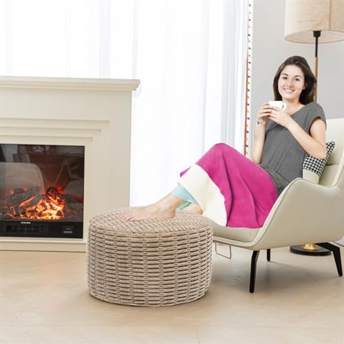 Asuprui Pouf Ottoman Stuffed Round Modern Foam Filled Ottoman Foot Rest Poufs for Living Room Chair Decorative Boho Foot Stool for Wedding Christmas Party